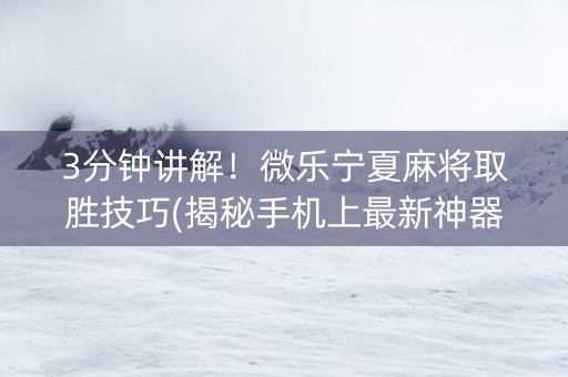 3分钟讲解！微乐宁夏麻将取胜技巧(揭秘手机上最新神器下载)