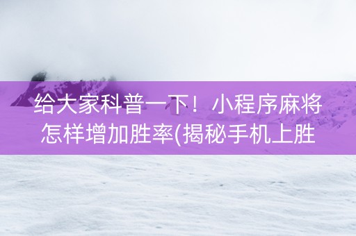 给大家科普一下！小程序麻将怎样增加胜率(揭秘手机上胜率到哪调)