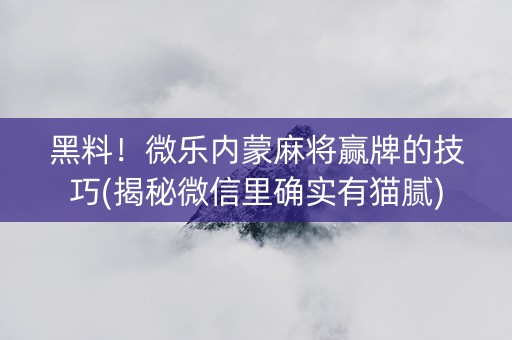 黑料！微乐内蒙麻将赢牌的技巧(揭秘微信里确实有猫腻)