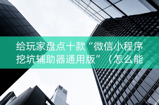 给玩家盘点十款“微信小程序挖坑辅助器通用版”（怎么能得到好牌)