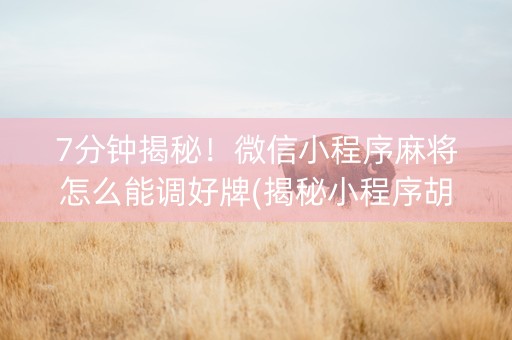 7分钟揭秘！微信小程序麻将怎么能调好牌(揭秘小程序胡牌技巧)