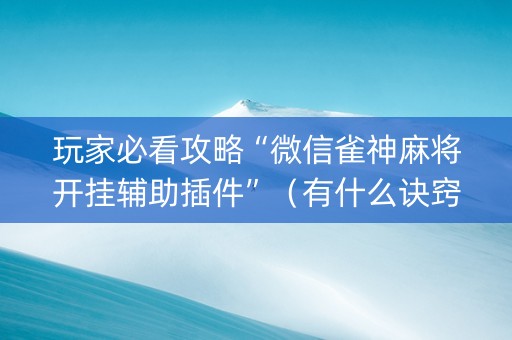 玩家必看攻略“微信雀神麻将开挂辅助插件”（有什么诀窍)