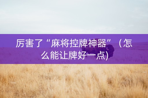 厉害了“麻将控牌神器”（怎么能让牌好一点)