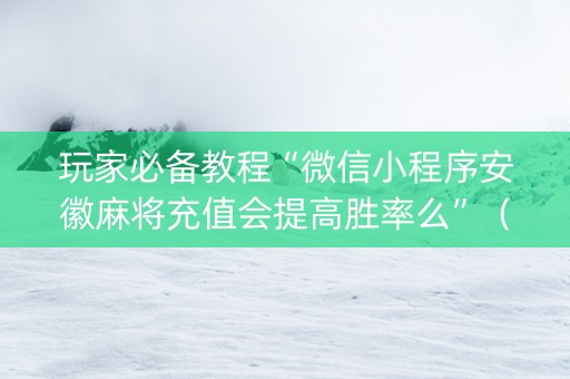 玩家必备教程“微信小程序安徽麻将充值会提高胜率么”（免费辅助)