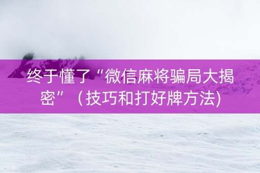 终于懂了“微信麻将骗局大揭密”（技巧和打好牌方法)