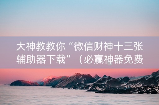 大神教教你“微信财神十三张辅助器下载”（必赢神器免费安装)