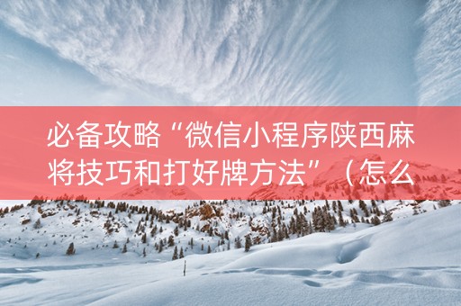 必备攻略“微信小程序陕西麻将技巧和打好牌方法”（怎么让系统给你发好牌)