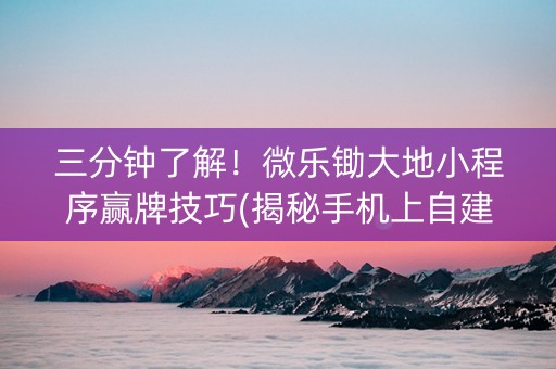 三分钟了解！微乐锄大地小程序赢牌技巧(揭秘手机上自建房怎么赢)