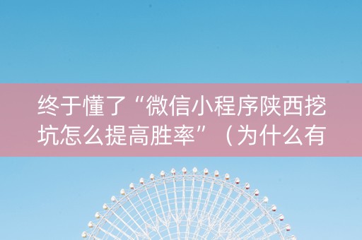 终于懂了“微信小程序陕西挖坑怎么提高胜率”（为什么有人一直赢)