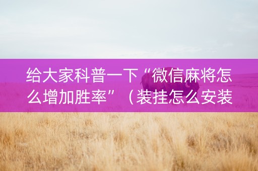 给大家科普一下“微信麻将怎么增加胜率”（装挂怎么安装)