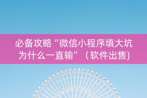 必备攻略“微信小程序填大坑为什么一直输”（软件出售)