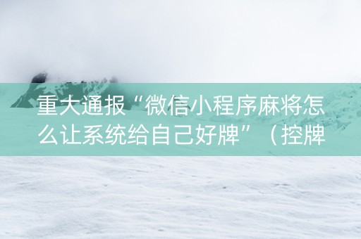 重大通报“微信小程序麻将怎么让系统给自己好牌”（控牌器)