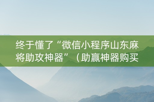 终于懂了“微信小程序山东麻将助攻神器”（助赢神器购买)