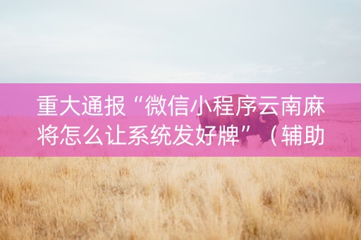重大通报“微信小程序云南麻将怎么让系统发好牌”（辅助器插件)