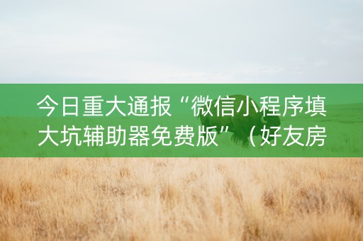 今日重大通报“微信小程序填大坑辅助器免费版”（好友房怎么才能赢)