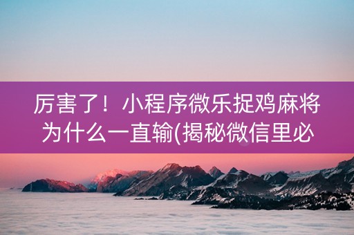 厉害了！小程序微乐捉鸡麻将为什么一直输(揭秘微信里必备神器)