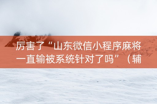 厉害了“山东微信小程序麻将一直输被系统针对了吗”（辅助器插件)