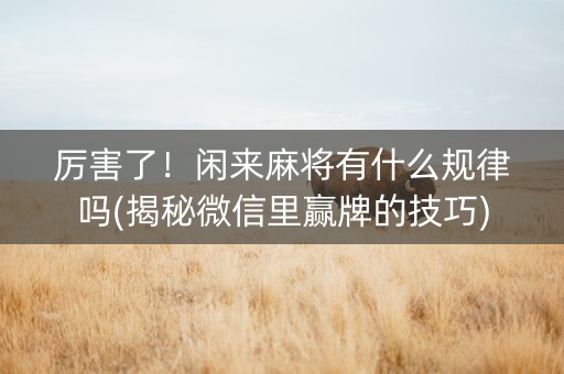 厉害了！闲来麻将有什么规律吗(揭秘微信里赢牌的技巧)
