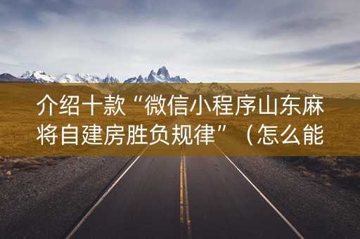 介绍十款“微信小程序山东麻将自建房胜负规律”（怎么能让牌好一点)