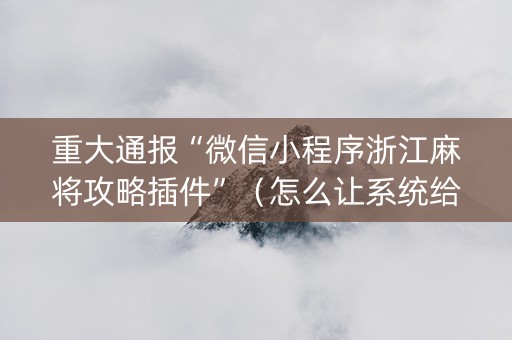 重大通报“微信小程序浙江麻将攻略插件”（怎么让系统给你发好牌)