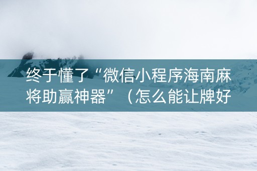 终于懂了“微信小程序海南麻将助赢神器”（怎么能让牌好一点)