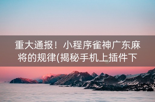 重大通报！小程序雀神广东麻将的规律(揭秘手机上插件下载)