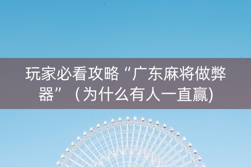 玩家必看攻略“广东麻将做弊器”（为什么有人一直赢)