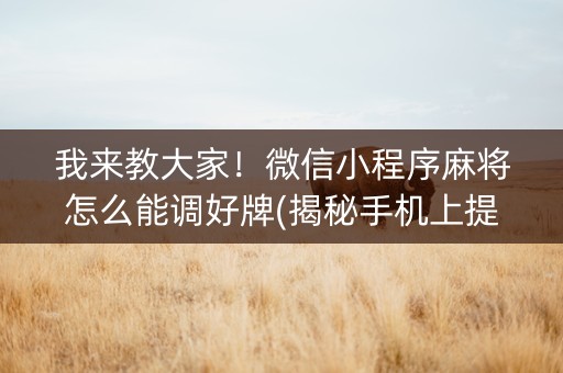 我来教大家！微信小程序麻将怎么能调好牌(揭秘手机上提高胜率)