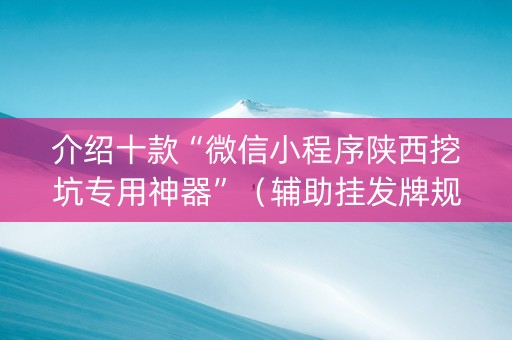 介绍十款“微信小程序陕西挖坑专用神器”（辅助挂发牌规律)
