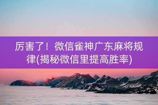 厉害了！微信雀神广东麻将规律(揭秘微信里提高胜率)