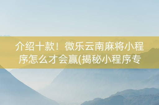 介绍十款！微乐云南麻将小程序怎么才会赢(揭秘小程序专用神器下载)