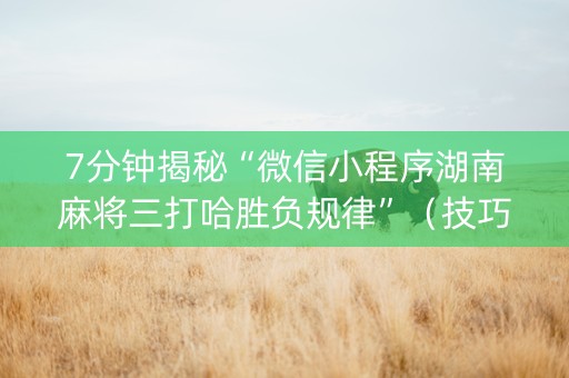 7分钟揭秘“微信小程序湖南麻将三打哈胜负规律”（技巧和打好牌方法)