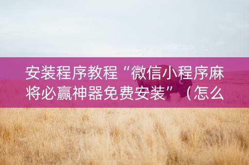 安装程序教程“微信小程序麻将必赢神器免费安装”（怎么才会赢)
