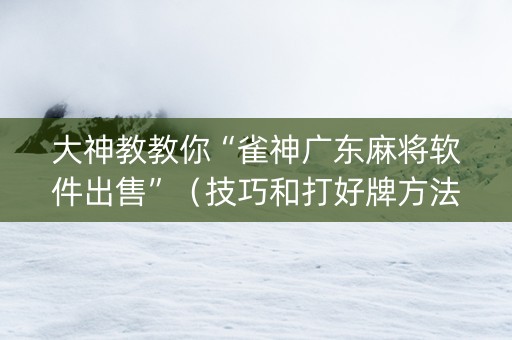 大神教教你“雀神广东麻将软件出售”（技巧和打好牌方法)