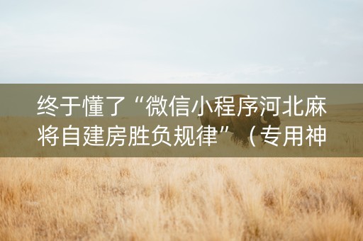 终于懂了“微信小程序河北麻将自建房胜负规律”（专用神器下载)