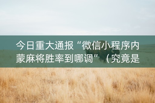 今日重大通报“微信小程序内蒙麻将胜率到哪调”（究竟是不是有挂)