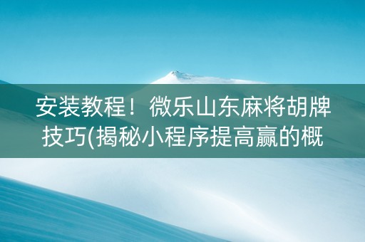 安装教程！微乐山东麻将胡牌技巧(揭秘小程序提高赢的概率)
