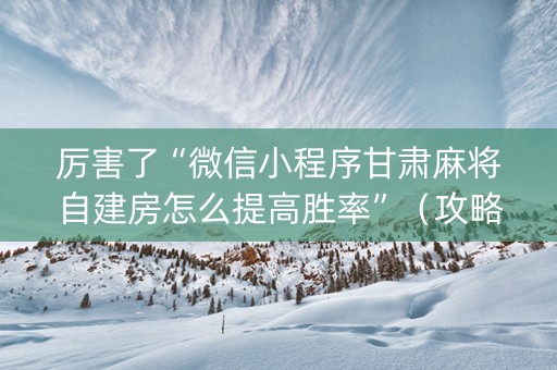 厉害了“微信小程序甘肃麻将自建房怎么提高胜率”（攻略插件)