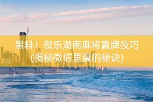 黑料！微乐湖南麻将赢牌技巧(揭秘微信里赢的秘诀)