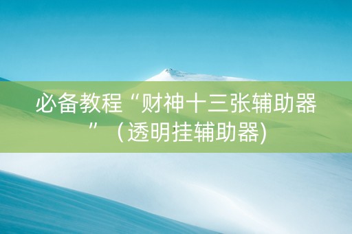 必备教程“财神十三张辅助器”（透明挂辅助器)