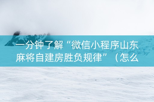 一分钟了解“微信小程序山东麻将自建房胜负规律”（怎么调胜率)