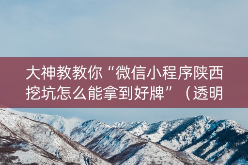 大神教教你“微信小程序陕西挖坑怎么能拿到好牌”（透明器教程)