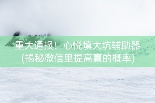 重大通报！心悦填大坑辅助器(揭秘微信里提高赢的概率)