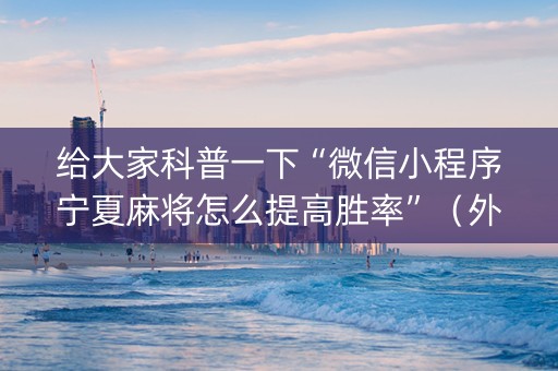 给大家科普一下“微信小程序宁夏麻将怎么提高胜率”（外辅工具)