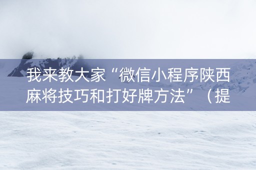 我来教大家“微信小程序陕西麻将技巧和打好牌方法”（提高胜率软件)
