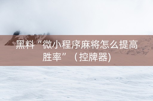 黑料“微小程序麻将怎么提高胜率”（控牌器)