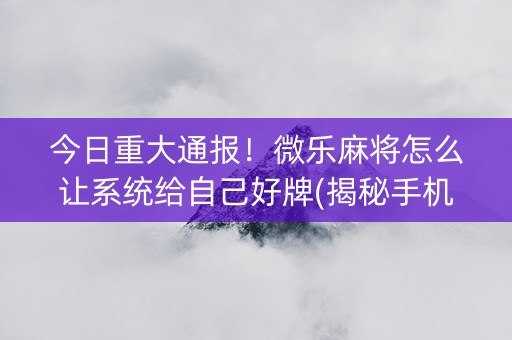 今日重大通报！微乐麻将怎么让系统给自己好牌(揭秘手机上助赢神器)