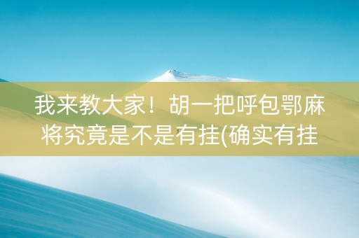 我来教大家！胡一把呼包鄂麻将究竟是不是有挂(确实有挂)
