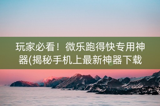 玩家必看！微乐跑得快专用神器(揭秘手机上最新神器下载)