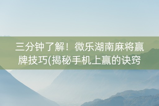 三分钟了解！微乐湖南麻将赢牌技巧(揭秘手机上赢的诀窍)